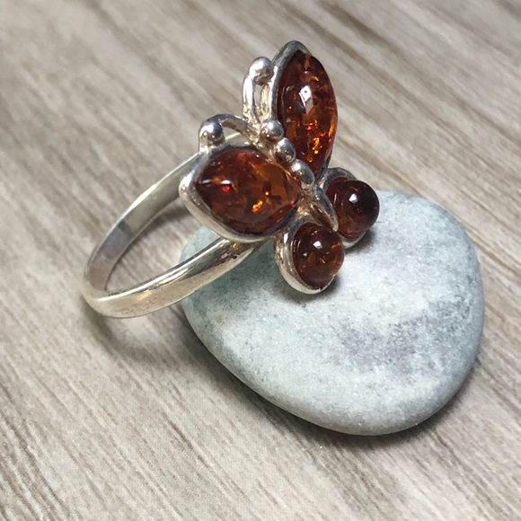 Amber Sterling Butterfly Ring 9 - Picture 4 of 9